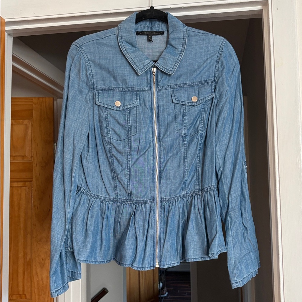 White House Black Market Chambray Peplum Jacket